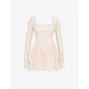 House Of Cb Of Cb Womens Cream Fae Square-neck Long-sleeve Lace Mini Dress Xs In Pink