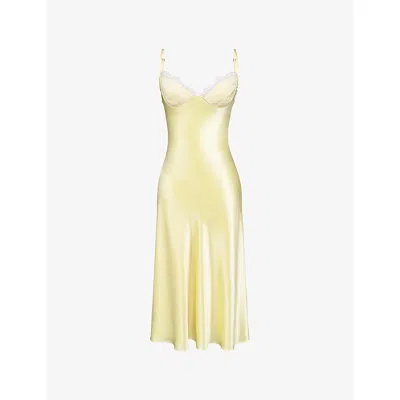House Of Cb Womens Yellow Felicity Floral-print Satin Midi Dress
