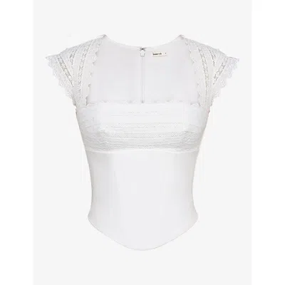 House Of Cb Womens  Fiorella Broderie Anglaise-trim Stretch-cotton Corset To In White