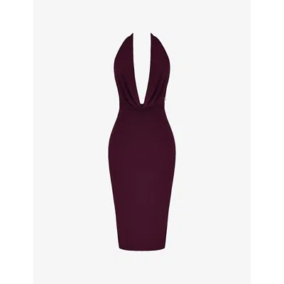 House Of Cb Womens Merlot Florentina Draped-front Slim-fit Woven Midi Dress