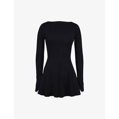 House Of Cb Womens Black Francesca Long-sleeve Stretch-woven Mini Dress