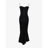 House Of Cb Womens Black Gabbi Ruffle-trim Stretch-woven Maxi Dress