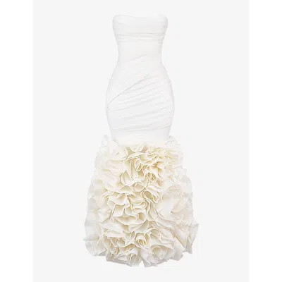 House Of Cb Womens Ivory Gabrielle Ruffle-hem Strapless Woven Bridal Gown