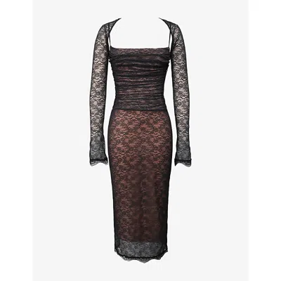 House Of Cb Womens Black Gaia Corset Stretch-lace Midi Dress