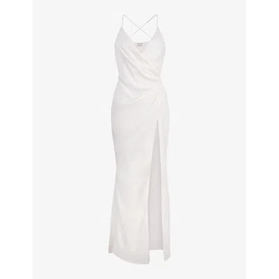 House Of Cb Womens White Gigi Draped Satin Bridal Gown