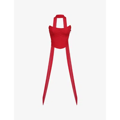 House Of Cb Womens Holly Red Hallie Corset Stretch-mesh Top