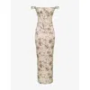 House Of Cb Womens Vintage Cream Print Isis Corseted Satin Maxi Dress In Neutral