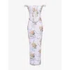 House Of Cb Of Cb Womens Soft Blue Rose Print Isis Corseted Woven Maxi Dress