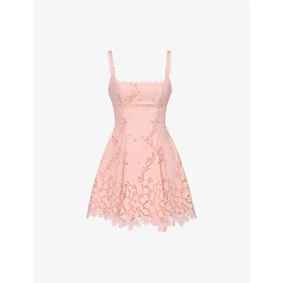House Of Cb Womens Peach Isla Floral-pattern Woven Mini Dress In Pink