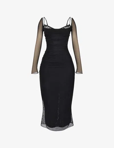 House Of Cb Womens Black Katarina Corseted Stretch-woven Maxi Dress
