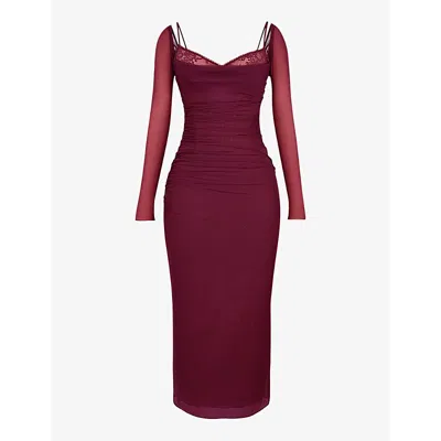 House Of Cb Womens Wine Katarina Corseted Stretch-woven Maxi Dress