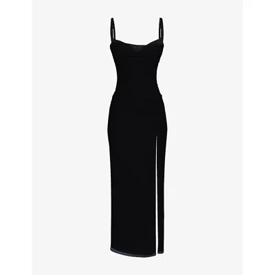HOUSE OF CB WOMENS BLACK LINI CORSET-BODICE STRETCH-MESH MAXI DRESS