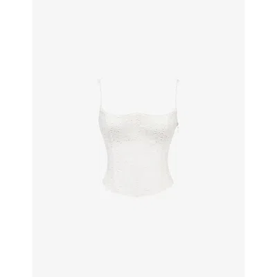 House Of Cb Womens White Lorina Broderie-anglaise Sleeveless Cotton Corset Top