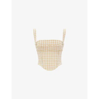 House Of Cb Womens Gingerbread Lottie Gingham-pattern Stretch-woven Corset In Gingerbread