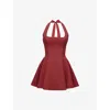 House Of Cb Of Cb Womens Loulette Halter-neck Bow-embellished Stretch-crepe Mini Dress Red