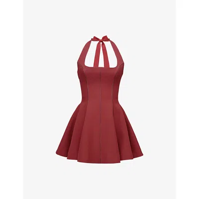 House Of Cb Of Cb Womens Loulette Halter-neck Bow-embellished Stretch-crepe Mini Dress Red