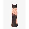House Of Cb Womens  Mariamma Floral-print Satin Maxi Dress In Dark Brown Floral