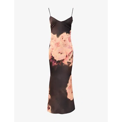 House Of Cb Womens  Mariamma Floral-print Satin Maxi Dress In Dark Brown Floral