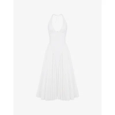 House Of Cb Of Cb Womens White Marilyn Halter Stretch-cotton Midi Dress