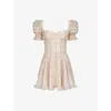 House Of Cb Of Cb Womens Cream Floral Print Melita Puff-sleeve Linen-blend Mini Dress