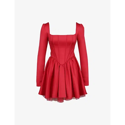 HOUSE OF CB WOMENS HAUTE RED NINA LONG-SLEEVE CORSET SATIN MINI DRESS XS
