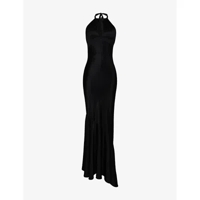 House Of Cb Womens Black Oliviana Halter-neck Satin Maxi Dress
