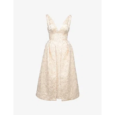 House Of Cb Womens Paloma Pleated Satin Midi Dress Ivory