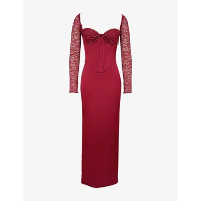 House Of Cb Womens Rhubarb Perdi Corset-bodice Satin Maxi Dress