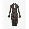 House Of Cb Womens Black Pierette Keyhole-neck Stretch-lace Midi Dress In Black
