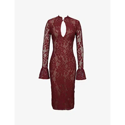 House Of Cb Womens Rhubarb Pierette Keyhole-neck Stretch-lace Midi Dress