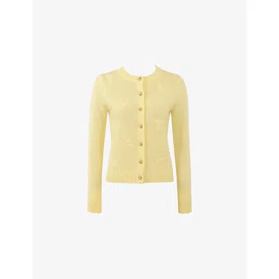 House Of Cb Womens Lemon Poppie Floral-embroidered Wool And Cashmere-blend Cardigan In Yellow