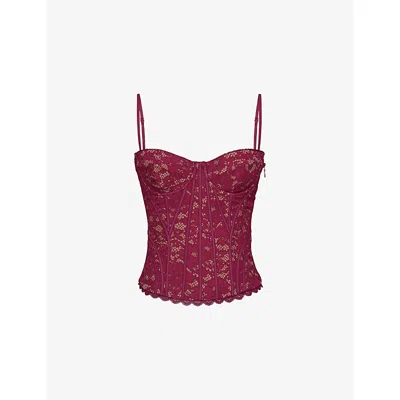 House Of Cb Womens  Rania Floral Lace Corset To In Purple