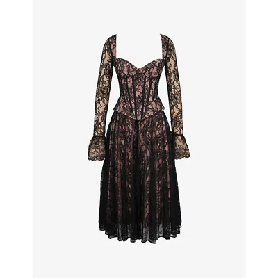 House Of Cb Womens Raquel Long-sleeve Lace Midi Dress Black