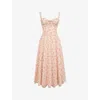 House Of Cb Womens Peach Poppy Rosalee Floral-print Bustier Stretch-cotton Midi Dress