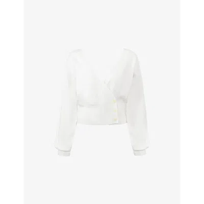 HOUSE OF CB WOMENS IVORY ROWAN WRAP-FRONT KNITTED CARDIGAN