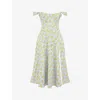 House Of Cb Womens Soft Blue Saira Floral-print Cotton-blend Midi Dress