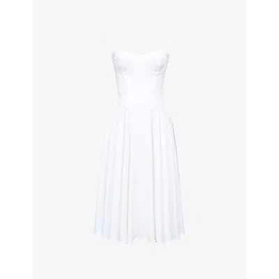 House Of Cb Womens White Samaria Corseted Woven Midi Dress