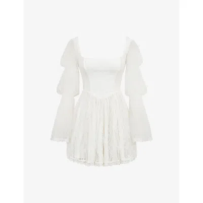 House Of Cb Of Cb Womens White Sancia Puff-sleeve Lace Mini Dress