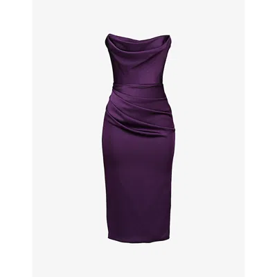 House Of Cb Womens Santana Corseted Strapless Recycled-polyester Midi Dress Winter Bloom