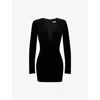 House Of Cb Sierra Long Sleeve Stretch Velvet Minidress In Black