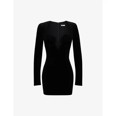 House Of Cb Womens  Sierra Long-sleeve Velvet-jersey Mini Dress In Black