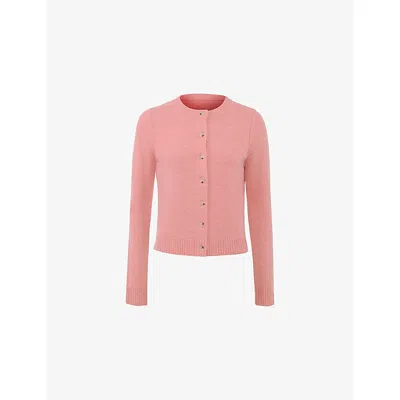 House Of Cb Womens Flamingo Pink Signature Round-neck Wool-blend Cardigan