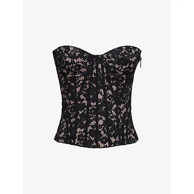 House Of Cb Womens Black Solaine Boned Floral-lace Corset To