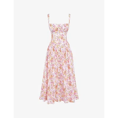 House Of Cb Womens Rose Print Tatiana Floral-print Cotton-blend Midi Dress In Rose Print