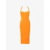 House Of Cb Womens Orange Sherbet The Sculpt Halter-neck Bandage Stretch-woven Midi Dress In Yellow