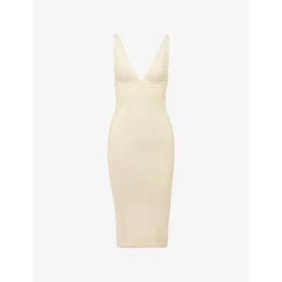 House Of Cb Womens Ivory The Sculpt Halter-neck Bandage Stretch-woven Midi Dress