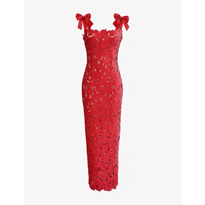 House Of Cb Womens  Tiff Velvet Lace Maxi Dress In Holly Red