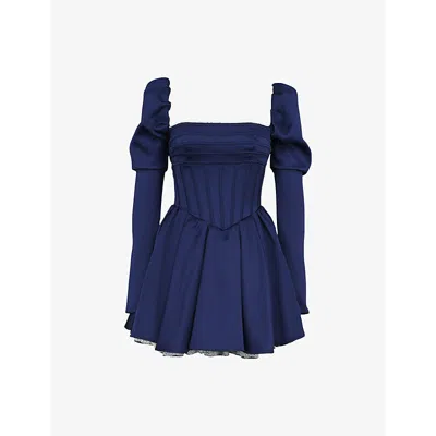 House Of Cb Womens Venetia Puff-sleeve Satin Mini Dress Midnight