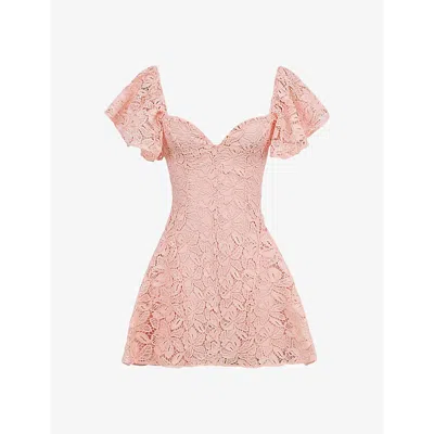 House Of Cb Womens Perfectly Pink Verity Sweetheart-neck Lace-embroidered Woven Mini Dress