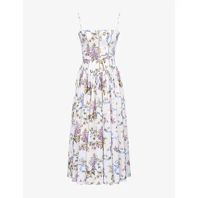 House Of Cb Of Cb Womens Ysabella Floral-print Stretch-cotton Midi Dress Off White Vintage